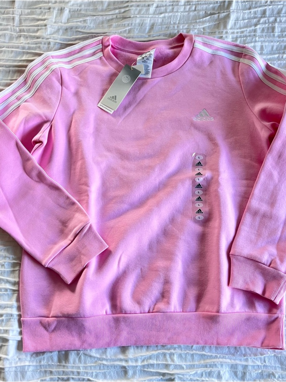 adidas Pink Crew Sweatshirt with White Shoulder Stripes